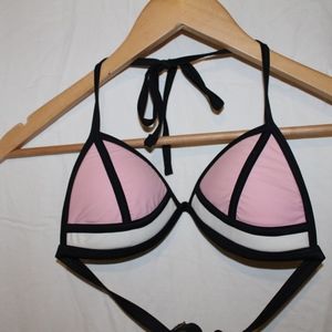 triangular pink and white bikini top